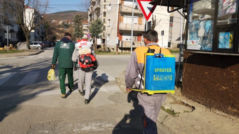 Дезинфекција на јавните површини и влезовите од станбените живеалишта во Македонска Каменица